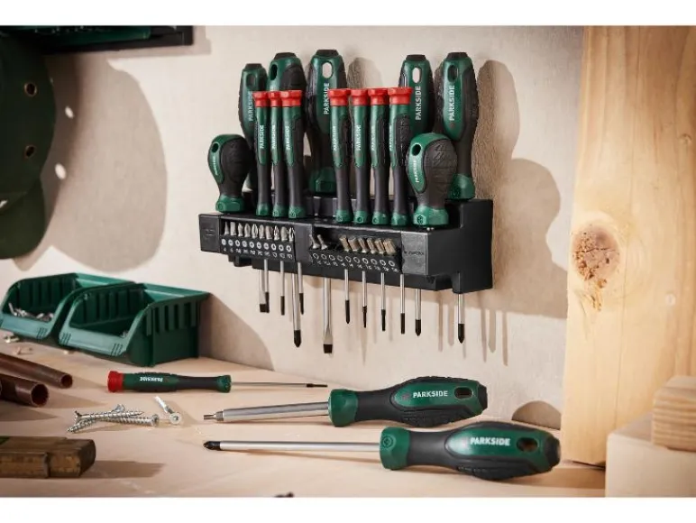 Bit- en schroevendraaierset met wandhouder<PARKSIDE® Discount