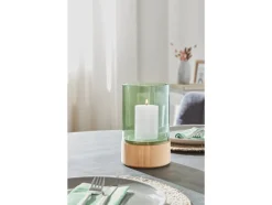 Glazen windlicht met houten voet<LIVARNO home