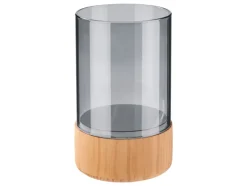 Glazen windlicht met houten voet<LIVARNO home