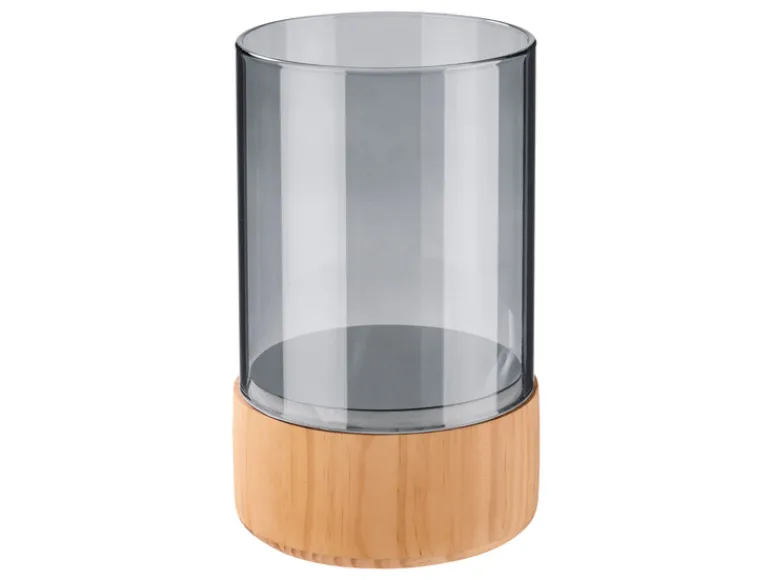 Glazen windlicht met houten voet<LIVARNO home