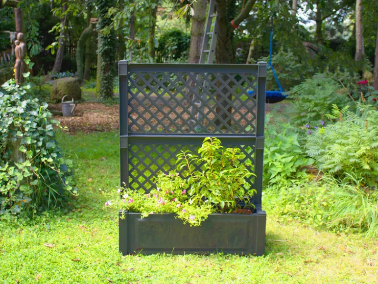 bloembak met centraal trellis, L 100 cm, 110 liter, kunststof<KHW Discount